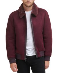 DKNY - Shearling Bomber Jacket With Faux Fur Collar - Lyst