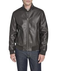 Cole Haan - Stand Collar Pebbly Texture Faux Leather Jacket - Lyst