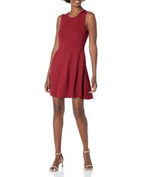 Lark & Ro Sleeveless Wide Scoop Neck Fit And Flare Dress - Red