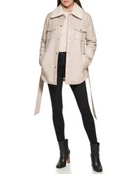 Kenneth Cole - Sherpa Lined Collar Shacket With Belt - Lyst