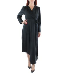 BCBGMAXAZRIA - Fit And Flare Long Sleeve Asymmetrical Surplice Wrap Midi Dress With Tie Belt - Lyst