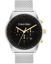 Calvin Klein - Quartz 25200298 Ionic Plated Grey Steel And Leather Strap Watch - Lyst
