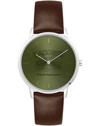 Lacoste - Crocorigin Quartz Stainless Steel And Leather Strap Watch - Lyst