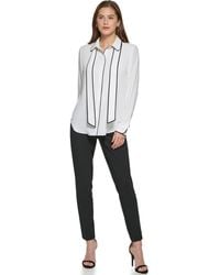 DKNY - Long Sleeve Button Front Collared Blouse - Lyst