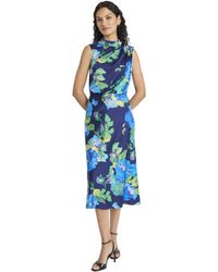 Maggy London - Floral Midi Sleeveless Mock Neck A-line Skirt-side Zipper Closure-wedding Guest Cocktail Dress - Lyst