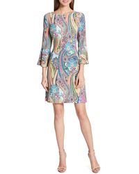 Tommy Hilfiger - Petite Round Neck Printed Bell Sleeve Dress - Lyst