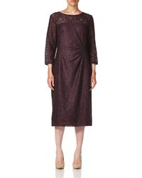 Tahari - Asl Long Sleeve Lace Dress With Side Ruching - Lyst