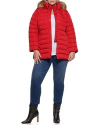 Tommy Hilfiger - Plus Size Button Front Puffer Fur Trim Hooded Jacket - Lyst
