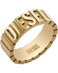 DIESEL - Gold-tone Stainless Steel Logo Band Ring - Lyst