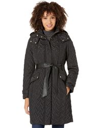 Cole Haan - Faux Leather Belted Quilted Signature Coat - Lyst