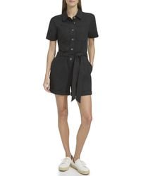 Andrew Marc - Sport Short Sleeve Button Front Stretch Knit Utility Romper - Lyst