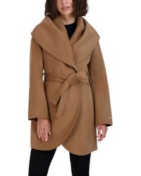 Tahari - T Womens Double Face Wool Blend Wrap Coat With Oversized Collar Jacket - Lyst