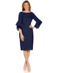 Adrianna Papell - Stretch Knit Crepe Sheath Dress With Tiered Organza Bell Sleeve - Lyst