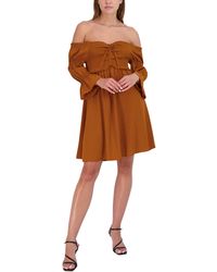 BCBGeneration - Mini Fit And Flare Off The Shoulder Long Bubble Sleeve Smocked Bodice Tie Dresses - Lyst