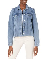 PAIGE - Womens Rowan With Raw Hem Softest Light Weight Relaxed Fit In Peral Blue Denim Jacket - Lyst