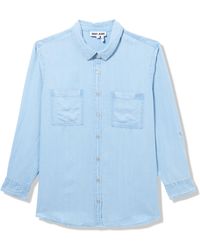 DKNY - Plus Garment Dye Classic Roll Tab Sleeve Button Front Shirt - Lyst