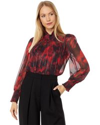 BCBGMAXAZRIA - Relaxed Long Sleeve Blouse Smocked Mock Neck Cuff Top - Lyst