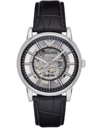 Emporio Armani - Automatic Black Crocodile Embossed Leather Watch - Lyst