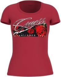 Guess - T-shirt à manches courtes pour femme avec strass - Lyst