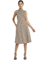 Maggy London - Sleeveless Midi Leopard Print High Neck-a-line Skirt Cocktail Wedding Guest Work Formal Dresses - Lyst