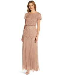 Adrianna Papell - One Size Boat Neck Short Sleeve Blouson Beaded Gown - Lyst