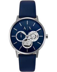 Emporio Armani - A|x Armani Exchange Multifunction Blue Leather Watch - Lyst