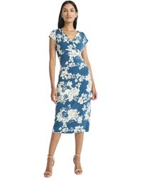 Maggy London - Floral Midi Dress With V-neck And Cap Sleeves-elegant Summer Casual Wear For - Lyst