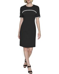 Karl Lagerfeld - Paris Pearl Trim Short Sleeve Round Neck Sheath Dress - Lyst