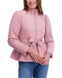 Kensie - Outerwear Short Quilted Puffer Jacket With Puff Sleeves & Tie Belt - Lyst