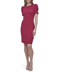 DKNY - Short Puff Sleeve Jewel Neck Exposed Zipper Knee Length Dress - Lyst