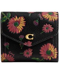 COACH Small Trifold Wallet With Floral Bow Print Interior in Green