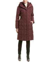 Cole Haan - Knee Length Hooded Quilted Down Coat - Lyst