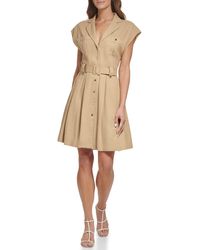 DKNY - Fit And Flare Wear To Work Belted Shirt Dress - Lyst