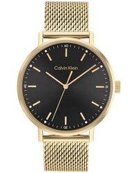 Calvin Klein - Modern Ionic Plated Thin Gold Steel Case Quartz Watch With Ionic Plated Thin Gold Steel Mesh Bracelet - Lyst