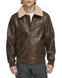 Levi's - Faux Leather Aviator Bomber Jacket With Sherpa Collar - Lyst