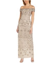 Adrianna Papell - Beaded Mesh Column Gown - Lyst