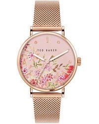 Ted Baker - Phylipa Retro Rose Gold Mesh Band Watch - Lyst