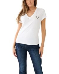 True Religion - S Horseshoe Logo V-neck Allover Crystal Tee Fashion-t-shirts - Lyst