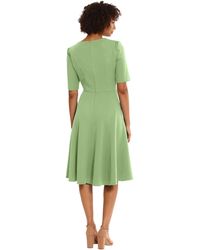Donna Morgan - Dresses Stretch Crepe Elbow Sleeve V-neck Fit And Flare Midi Dress - Lyst