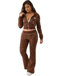 TRUE RELIGION - Big T Crystal Leopard Shrunken Zip Hoodie​ Hooded Sweatshirt - Lyst
