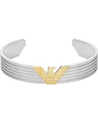 Emporio Armani - Silver And Gold Two-tone Stainless Steel Cuff Bracelet - Lyst