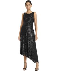 Maggy London - Elegant Sequin Asymmetrical Hem Midi Cocktail-sleeveless High Neck Evening Formal Dress - Lyst