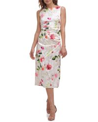 Eliza J - Midi Style Stretch Jacquard Boat Neck Printed Floral Dress - Lyst