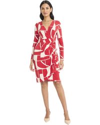 Maggy London - Long Sleeve V-neck Wrap Self-tie Belt-knee Length Cocktail Dress - Lyst