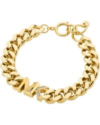 Michael Kors - Logo-Armband Im Panzerkettendesign Aus Messing Mit Edelmetallbeschichtung Und Pavé - Lyst