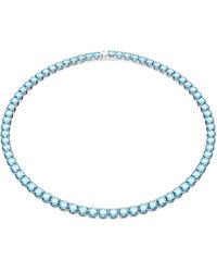 Swarovski - Matrix Tennis Necklace With Bright Blue Crystals On A Rhodium Finished Setting - Lyst