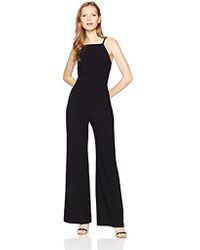 French Connection Black Lace And Sheer Fitted Straight Leg Jumpsuit