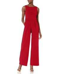 Calvin Klein Sleeveless Jumpsuit With Flat Pleat Waist Detail - Red