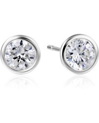 Essentials Gold or Rhodium Plated Sterling Silver AAA Cubic Zirconia Bezel Stud Earrings
