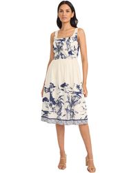 Maggy London - Square Neck Sleeveless A-line Midi-thick Strap Gathered Waist-summer Wedding Guest Dress - Lyst